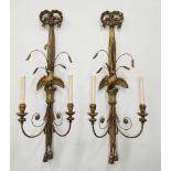 Pair of Neoclassical Style Giltwood Two Light Wall Sconces, 19th/early 20th century, height 39.5 in