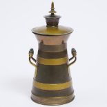 Brass Mounted Copper Churn Form Canister, 19th century, height 13.5 in — 34.3 cm