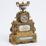 French 'Sèvres' Porcelain Mounted Ormolu Mantle Clock, mid 19th century, height 17.3 in — 43.9 cm