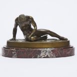Small Grand Tour Patinated Bronze Model of The Dying Gaul, After the Antique, 19th century, 4.2 x 7.