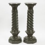 Large and Impressive Pair of Verde Antico Column Form Pedestals, early 20th century, height 46 in —