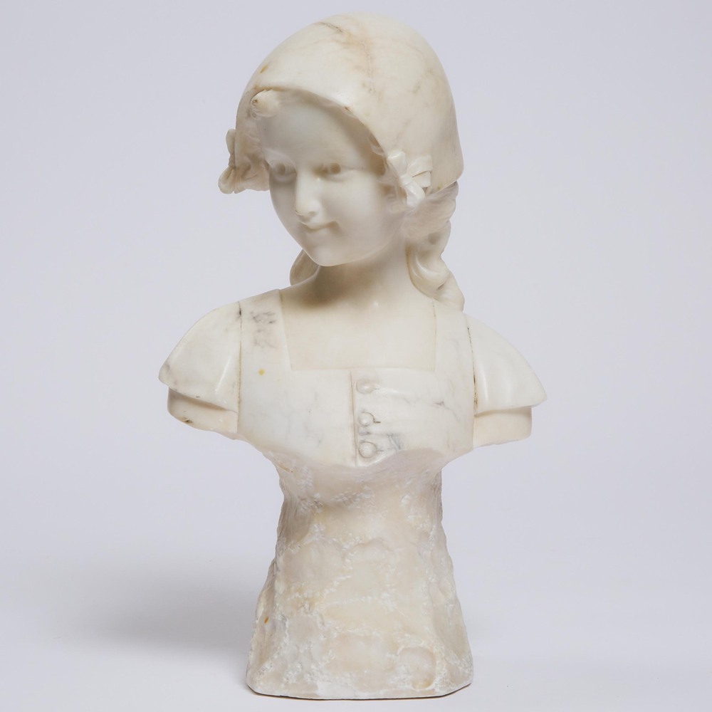 Continental Alabaster Bust of a Young Girl, c.1900, height 12 in — 30.5 cm - Image 2 of 3