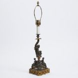 Neoclassical Gilt and Bronze Patinated Metal Table Lamp, early/mid 20th century, overall height 21.5