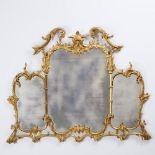 George III Giltwood Triptych Overmantle Mirror, late 18th century, 44.5 x 54 in — 113 x 137.2 cm