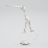 German Silver Stork and Tortoise Ribbon Tongs, Storck & Sinsheimer, Hanau, c.1900, height 4 in — 10