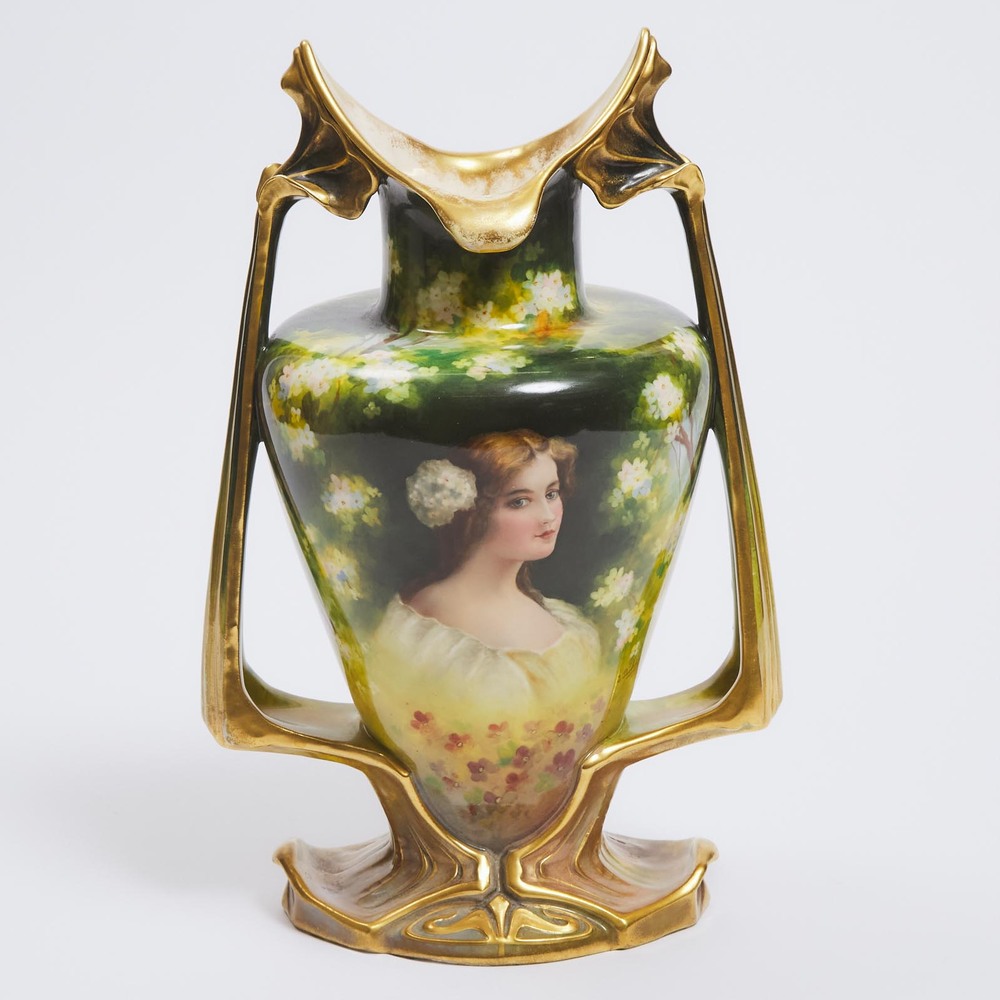 Royal Bonn Two-Handled Portrait Vase, c.1900, height 15.2 in — 38.5 cm