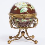 French Porcelain and Gilt Metal Powder Box, Maison Alphonse GIroux, 19th century, height 7 in — 17.8