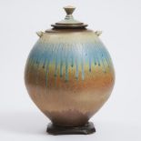 Richard Aerni (American, b.1952), Large Covered Stoneware Jar, c.1990, height 18.9 in — 48 cm, diame