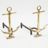 Pair of Brass Anchor Form Andirons, early-mid 20th century , height 18.25 in — 46.4 cm