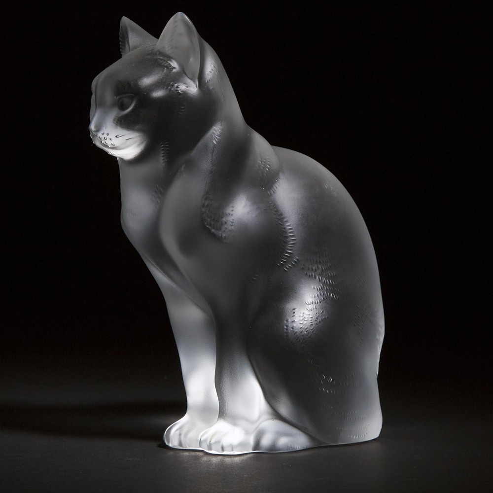 Lalique Moulded and Frosted Glass Seated Cat, post-1978, height 8.1 in — 20.7 cm - Bild 2 aus 2