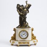 Large French White Marble, Ormolu and Patinated Bronze Figural Mantel Clock, E. Vittoz & Cie, Paris,