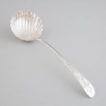 George III Irish Silver Bright-Cut Soup Ladle, possibly John Kelly, Dublin, 1782, length 13.2 in — 3