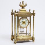 French Gilt Bronze Four Glass Panel Mantle Clock, early 20th century, height 16.7 in — 42.4 cm