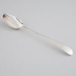 George III Irish Silver Bright-Cut Straining Serving Spoon, Michael Keating, Dublin, 1784, length 11