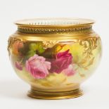 Royal Worcester 'Hadley' Roses Jardinère, Walter Sedgley, 1923, height 7.3 in — 18.5 cm, diameter 9.