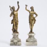 Pair of Italian Gilt Bronze Bacchanalian Figures, 19th century, tallest height 12 in — 30.5 cm (2 Pi