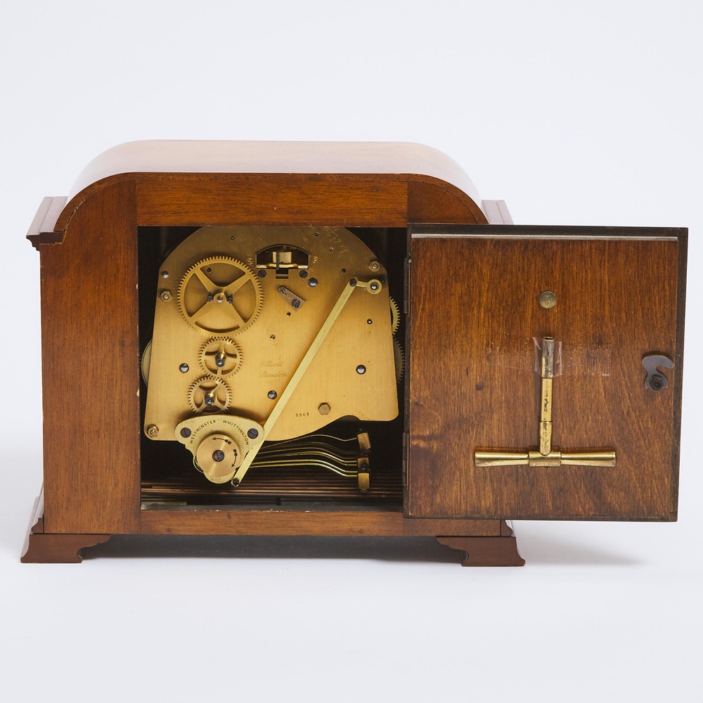 English Walnut Quarter Chiming Mantle Clock by Elliot of London, mid 20th century - Bild 2 aus 2
