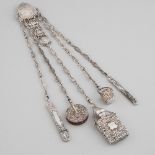 Victorian Silver Chatelaine, Lawrence Emanuel, Birmingham, 1888, overall length 14.4 in — 36.5 cm