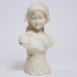 Continental Alabaster Bust of a Young Girl, c.1900, height 12 in — 30.5 cm
