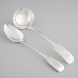 George III Irish Silver Fiddle Pattern Soup Ladle and Serving Spoon, Thomas Townsend and Philip Week