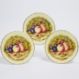 Three Aynsley 'Orchard Gold' Dinner Plates, N. Brunt, 20th century, diameter 10.6 in — 27 cm (3 Piec