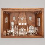 Dutch Silver Miniature Living Room Diorama, H. Hooykaas, Schoonhoven, 20th century, overall 11 x 15.