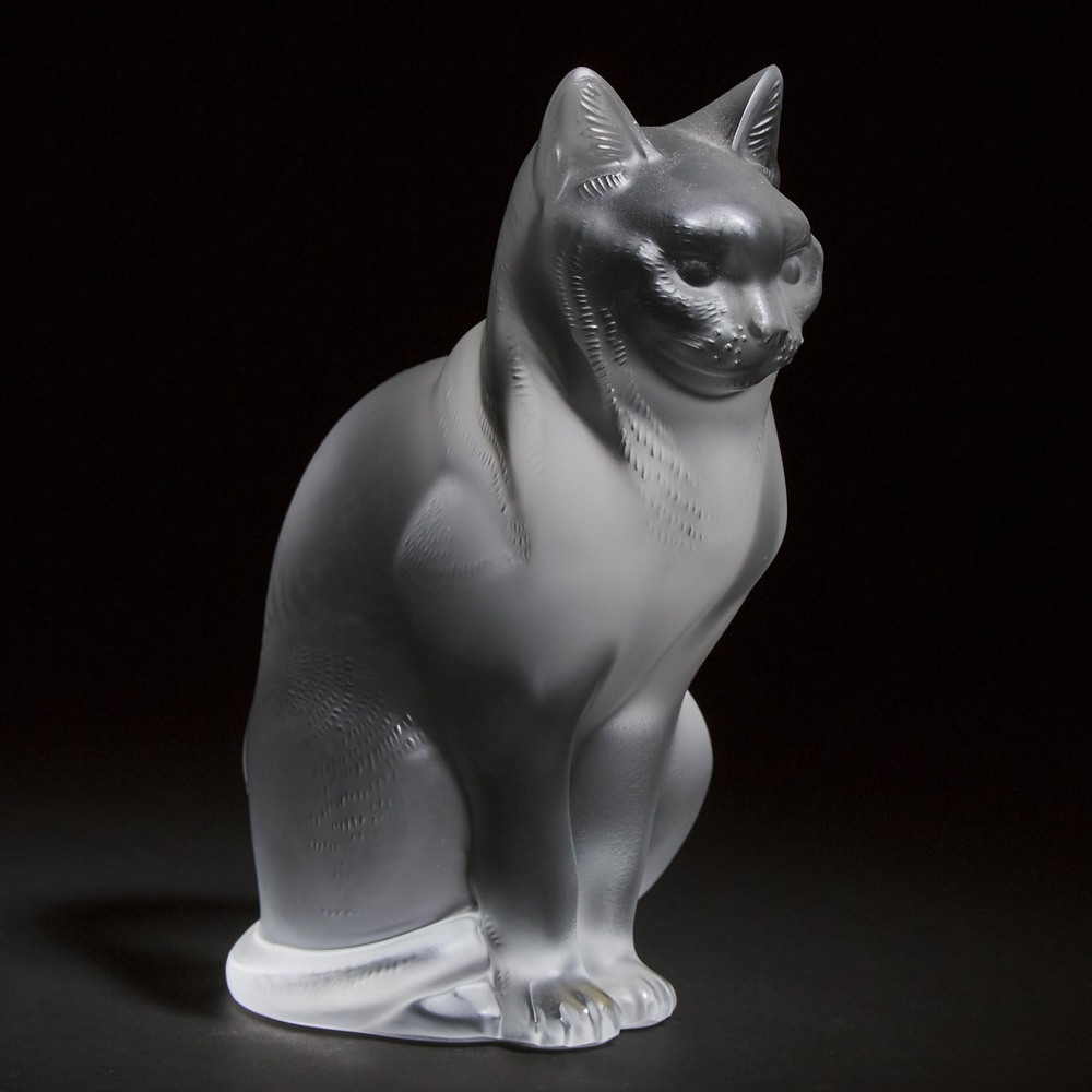 Lalique Moulded and Frosted Glass Seated Cat, post-1978, height 8.1 in — 20.7 cm