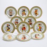 Eleven Wedgwood Playing Card Plates, Augustus Jansson, c.1910, diameter 10.2 in — 26 cm (11 Pieces)