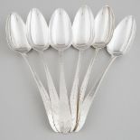 Six George III Irish Silver Bright-Cut Table Spoons, John Power, Dublin, 1797, length 9.8 in — 25 cm