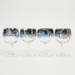 Set of Four Vetri Della Arte (Vedar) Enameled Glass Goblets, c.1925, height 7.7 in — 19.5 cm (4 Piec