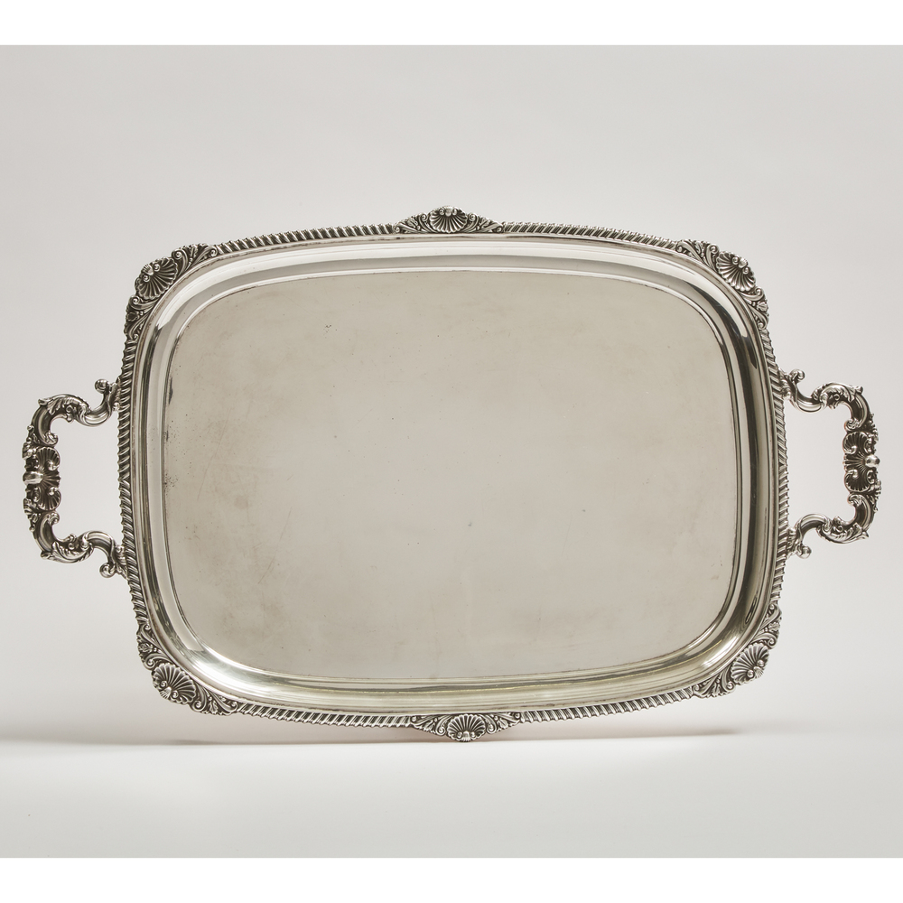 English Silver Rectangular Serving Tray, Barker Brothers, Chester, 1914, length 28 in — 71 cm