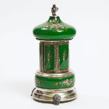 Italian Enamelled Glass and Silvered Metal Automaton Cigarette Caddy, Simo, Florence, mid 20th centu