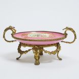 Ormolu Mounted 'Sèvres' Pink Ground Comport, late 19th century, height 5.5 in — 14 cm; width 12 in