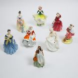 Eight Royal Doulton Figures, 20th century, largest height 8.3 in — 21 cm (8 Pieces)