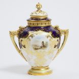 Coalport Topographical Two-Handled Potpourri Vase and Cover, early 20th century, height 7 in — 17.8
