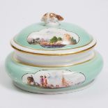 Meissen Turquoise Ground Oval Sugar Box, c.1740, height 3.7 in — 9.5 cm; length 5 in — 12.7 cm