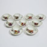 Nine Meissen Flower Painted Tea Bowls and Saucers, late 18th century, saucers diameter 5 in — 12.6 c