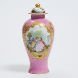 German 'Meissen' Porcelain Pink Ground Cabinet Vase and Cover, c.1900, height 7 in — 17.8 cm