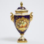 Coalport Fruit Painted Two-Handled Vase and Cover, Mary Denis, 20th century, height 9.6 in — 24.5 cm