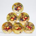 Six Royal Worcester Fruit Painted Plates, c.1929-30, diameter 6.1 in — 15.5 cm (6 Pieces)