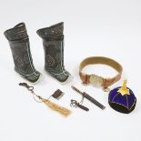 Mongolian Traditional Hat, Boots (Gutals), Belt, Utility Knife and Tinder Pouch with Striker (Chuckm