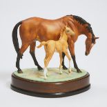 Royal Worcester Group of 'Prince's Grace and Foal', Doris Lindner, 541/750, c.1970, overall height 9
