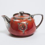 Macintyre Moorcroft Silver Overlaid Red Flamminian Teapot, for Liberty & Co., 1906-13, height 4.7 in