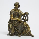 French Polished Bronze Figure of a Philosopher, after Theodore Doriot, mid 19th century, height 14 i