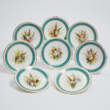 Eight Royal Worcester Botanical Plates, c.1889, diameter 9.1 in — 23.2 cm (8 Pieces)