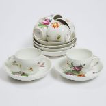 Six Vienna Flower Painted Cups and Saucers, late 18th/early 19th century, saucers approx. diameter 5