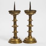 Pair of North European Gothic Turned Brass Pricket Altar Sticks, 15th/early 16th century, height 46