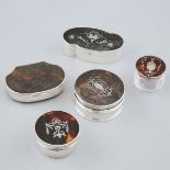 Five English Silver and Tortoiseshell Boxes and Jars, London and Birmingham, early 20th century, lar