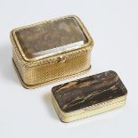 Two Italian Agate Mounted Gilt Metal Dresser Boxes, early 20th century, larger 1.25 x 2.4 x 2.2 in —