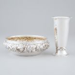 Norwegian Silver Repoussé Bowl and a Beaker Vase, N.M. Thune, Oslo, 20th century, diameter 8 in — 2